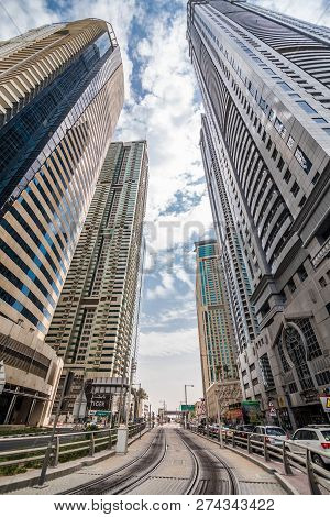 Dubai, United Arab Emirates - October, 2018: Towers, Skyscrapers, Hotels, Modern Architecture, Sheik