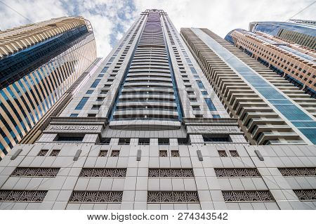 Dubai, United Arab Emirates - October, 2018: Towers, Skyscrapers, Hotels, Modern Architecture, Sheik
