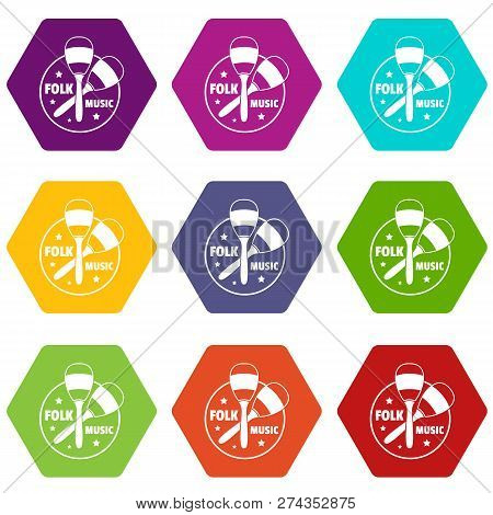 Maraca Icons 9 Set Coloful Isolated On White For Web