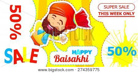 Happy Baisakhi Sale Concept Banner. Cartoon Illustration Of Happy Baisakhi Sale Concept Banner For W
