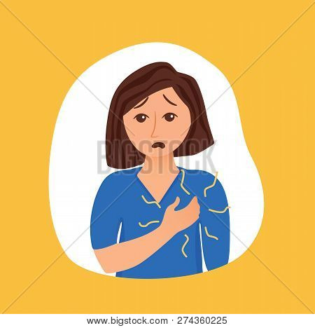Girl Suffers From Panic Attack Cartoon Style Concept.