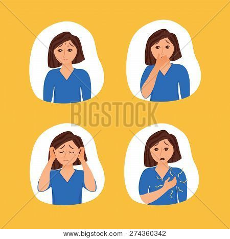 Girl Suffers From Panic Attack Cartoon Style Concept.