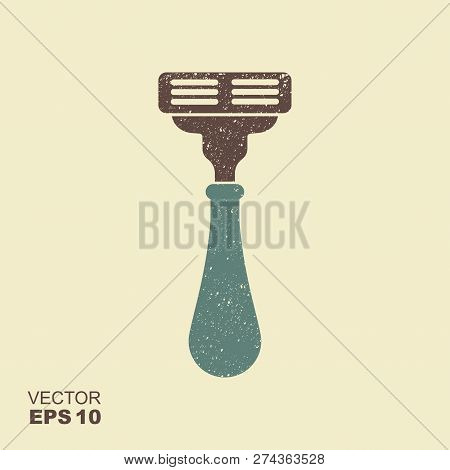 Shaving Razor Icon In Flat Style With Scuffed Effect In A Separate Layer Vector Liiustration. Vector