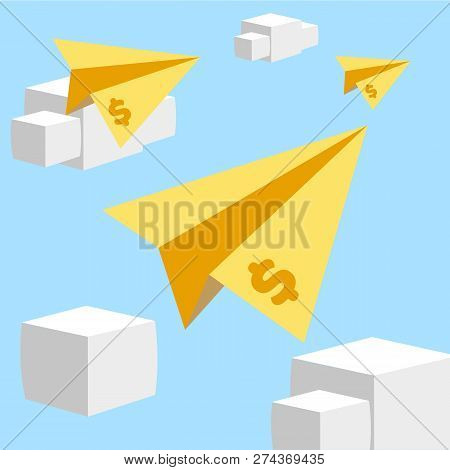 Promotion Vector Illustration With Flying Paper Airplanes Flat