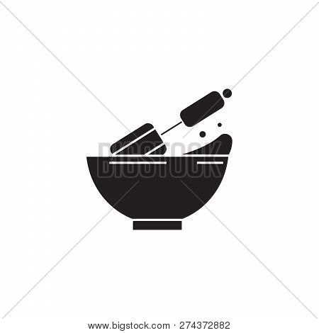 Beating Eggs Black Vector Concept Icon. Beating Eggs Flat Illustration, Sign
