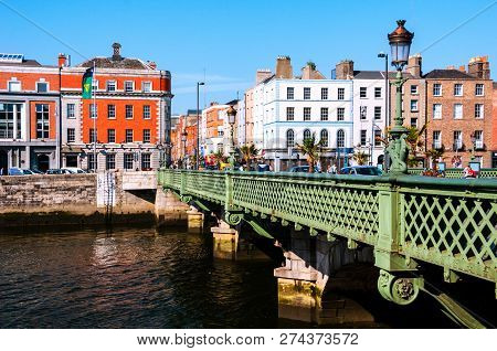 Grattan Bridge At Day In Dublin, Ireland. Beautiful Architecture
