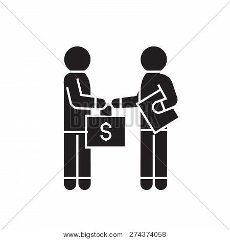 Bribery And Corruption, Man Giving Money Black Vector Concept Icon. Bribery And Corruption, Man Givi