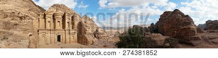 Ad-deir-nabataean Rock Temple Of The I Century Ad, Preserved Near The City Of Peter. A Monumental Bu