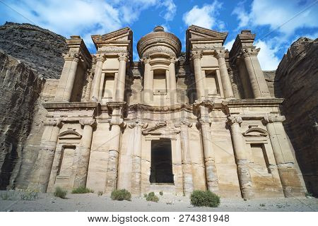 Stunning View From A Cave Of The Ad Deir - Monastery In The Ancient City Of Petra, Jordan. Unesco Wo