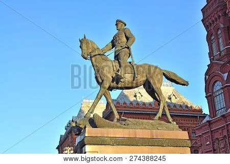 Moscow, Russia - November 16, 2018: Equestrian Monument To Marshal Of The Soviet Union Georgy Zhukov