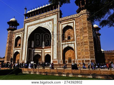 Agra, Uttar Pradesh, India - December 1: Picture Of The Main Gate - The Gate Way To The Taj Mahal On
