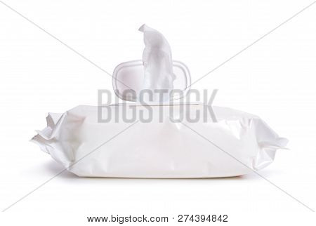 A Wet Wipe, Also Known As A Wet Towel Or A Moist Towelette. Isolated On White Background