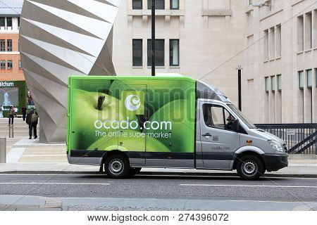 London, Uk - July 8, 2016: Ocado Food Delivery Mercedes Sprinter Van In London, Uk. Ocado Is A Briti