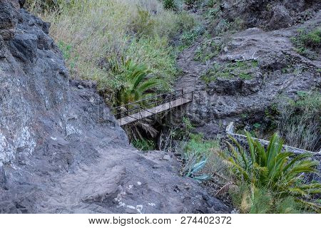 Maska Ravine, Cliffs, Tenerife. Trail In The Gorge Maska