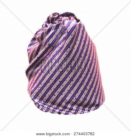 Santa Clauss Striped Bag Or Sack, Full Of Gifts, On White Background. 3d Illustration