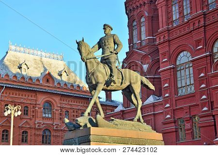 Moscow, Russia - November 16, 2018: Equestrian Monument To Marshal Of The Soviet Union Georgy Zhukov