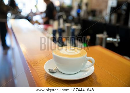Cafe Latte At Coffee Shop With Great Foam From A Talented Barist