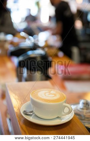 Cafe Latte At Coffee Shop With Great Foam From A Talented Barist