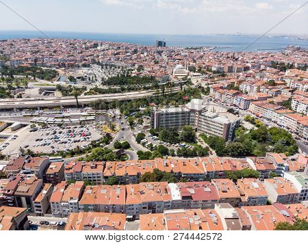 Istanbul, Turkey - February 23, 2018: Aerial Drone View Of Kadikoy / Istanbul. Cityscape.