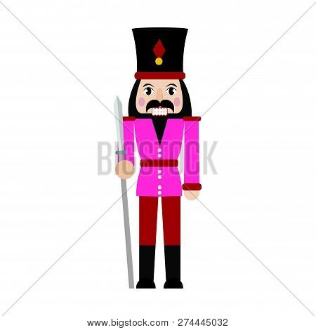 Front View Of Cute Nutcracker Soldier Toy, Vector Illustration Design