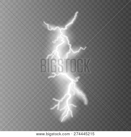Vector Illustration. Transparent Light Effect Of Electric Lightning. The Indomitable Power Of Natura