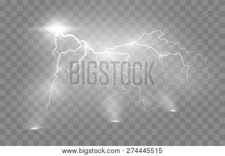 Vector Illustration.transparent Light Effect Of Electric Lightning.the Indomitable Power Of Natural 