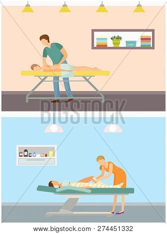 Massage And Body Wrap Wrapping For Slimming And Detoxifying Procedures In Beauty Salon. Masseur And 