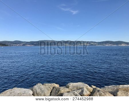 View Of The Ocean From Above The Rocks In Sanxenxo Galicia Spain