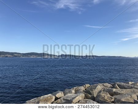 View Of The Ocean From Above Some Rocks In Sanxenxo Galicia Spain