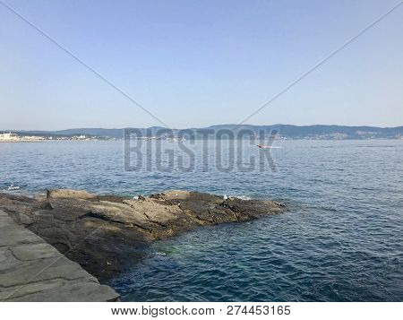 View Of The Ocean From Above The Rocks In Sanxenxo Galicia Spain