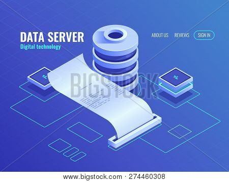 Big Data Processing And Analyzing Isometric Icon, Print Output Information From The Database, Data E