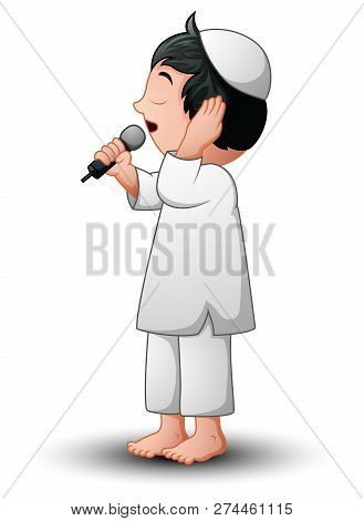 Muslim Kid Azan Isolated On White Background