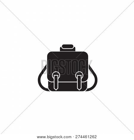 Messenger Bag Black Vector Concept Icon. Messenger Bag Flat Illustration, Sign