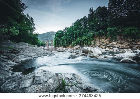 Incredible and stormy Prut river. Location place Carpathian mountains, Jaremcze resort, Ukraine, Europe. Scenic image of the exotic summer scene. Natural landscape view. Discover the beauty of earth.