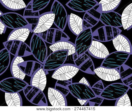 Black Background Purple White Leaves Illustration Jpeg
