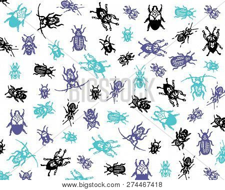 Purple Turquoise Black Beetles Background Illustration Jpeg