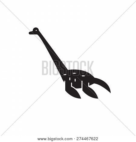 Plesiosaurus Black Vector Concept Icon. Plesiosaurus Flat Illustration, Sign