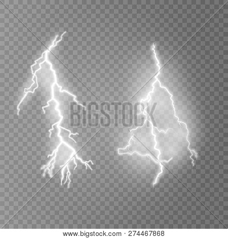 Vector Illustration. Transparent Light Effect Of Electric Lightning. The Indomitable Power Of Natura