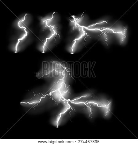 Vector Illustration. Set Of Ransparent Light Effect Of Electric Lightning. The Indomitable Power Of 