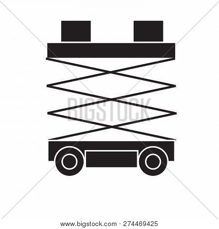 Scissors Lift Black Vector Concept Icon. Scissors Lift Flat Illustration, Sign