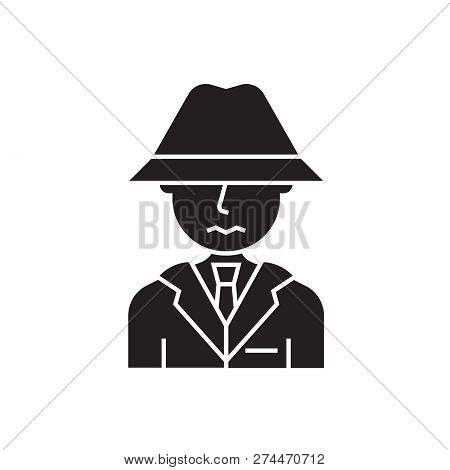 Suspicious Person Black Vector Concept Icon. Suspicious Person Flat Illustration, Sign