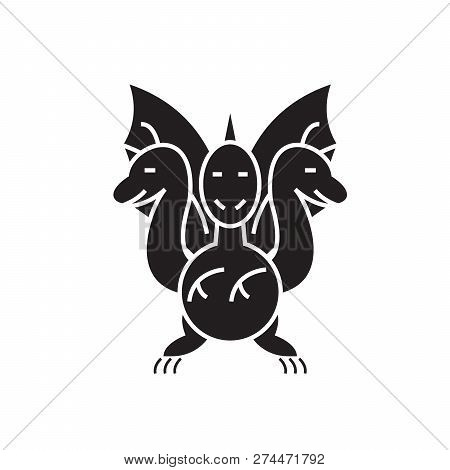 Three-headed Snake Black Vector Concept Icon. Three-headed Snake Flat Illustration, Sign