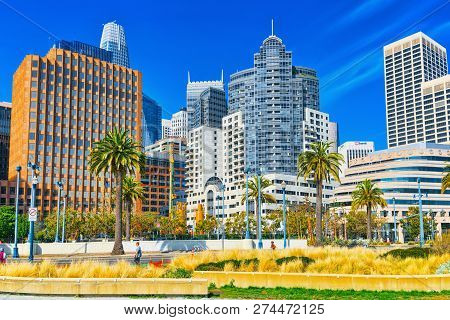 View Of Downtown From The Embarcadero Street,  San Francisco.