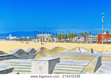 Famous Los Angeles Beach - Venice Beach With People.