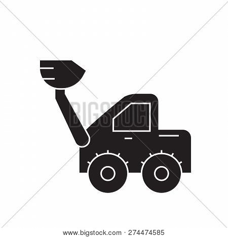 Wheel Loader Black Vector Concept Icon. Wheel Loader Flat Illustration, Sign