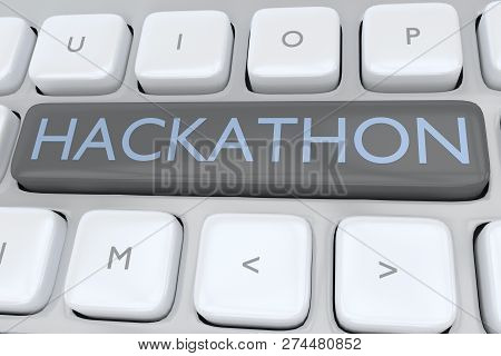 3d Illustration Of Computer Keyboard With The Script Hackathon On A Gray Button