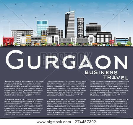 Gurgaon India City Skyline with Gray Buildings, Blue Sky and Copy Space. Business Travel and Tourism Concept with Modern Architecture. Gurgaon Cityscape with Landmarks.