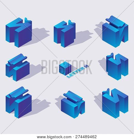 Isometric Alphabet Font English Or Russian Letter Short I Or Yot. 3d Effect Letters, Various Foresho