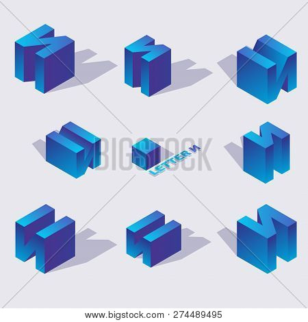Isometric Alphabet Font Russian Letter I. 3d Effect Letters, Various Foreshortening With Flat Shadow