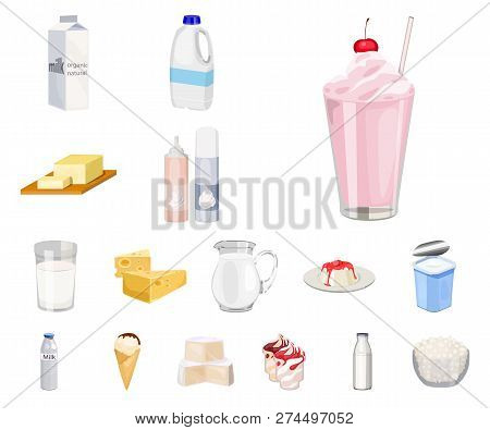Milk Product Cartoon Icons In Set Collection For Design.milk And Food Vector Symbol Stock Web Illust